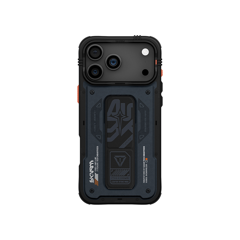 iPhone Uyumlu 17 Pro Max Kılıf Desenli Airbag Tasarımlı Standlı Skinarma Aegis Kapak-Lacivert