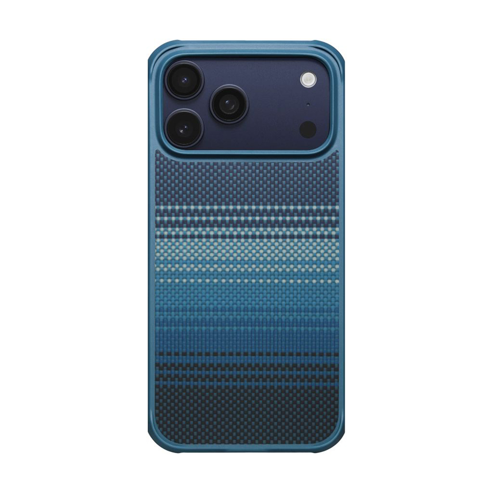 iPhone Uyumlu 17 Pro Max Kılıf M-safe Şarj Özellikli Pitaka Tactile Woven Sunset-Moonrise Aramid Pro Guard Serisi Karbon Kapak-Mavi