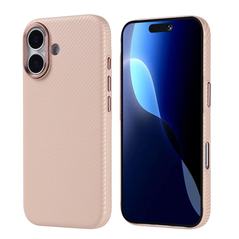 iPhone Uyumlu 17 Kılıf M-safe Şarj Özellikli Karbon Fiber Görünümlü Zore Nekst Kapak-Bej
