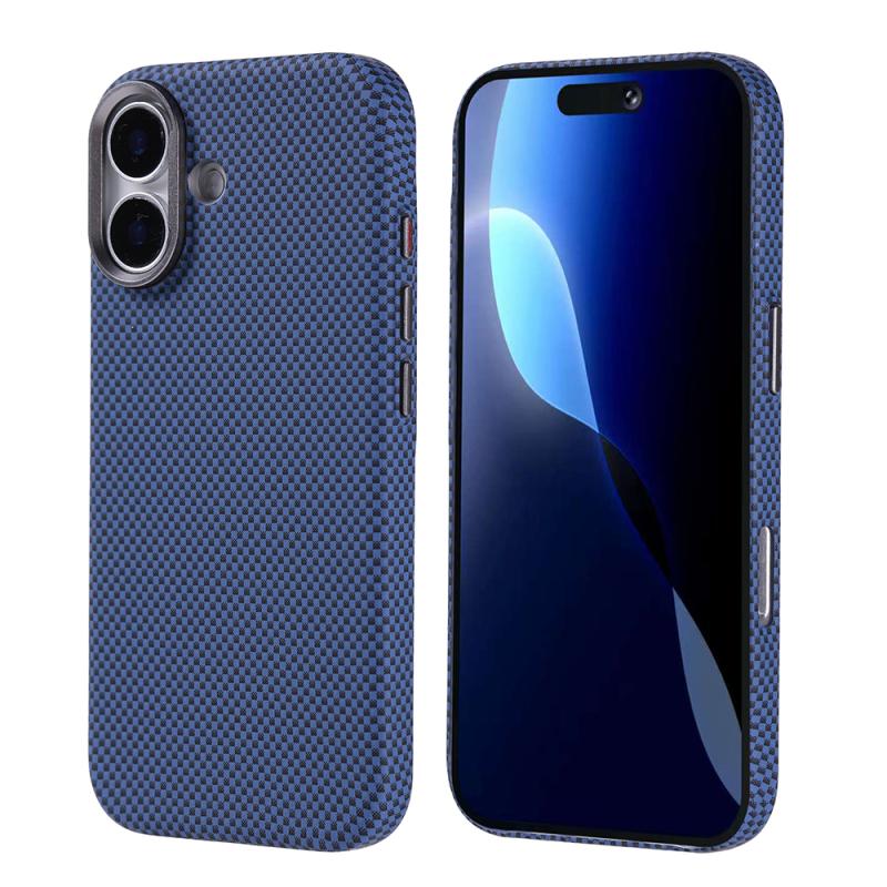 iPhone Uyumlu 17 Kılıf M-safe Şarj Özellikli Karbon Fiber Görünümlü Zore Nekst Kapak-Lacivert
