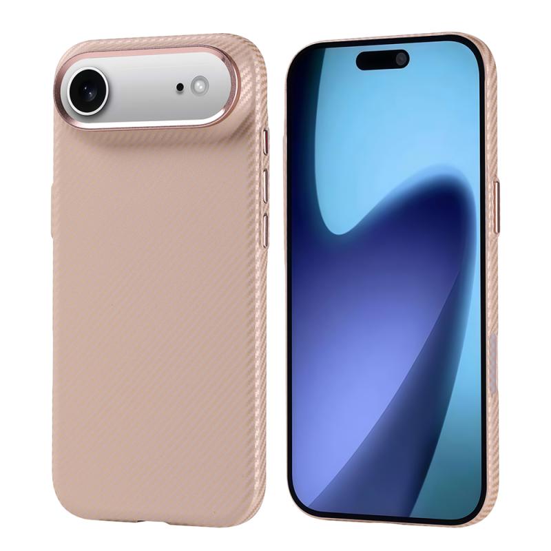 iPhone Uyumlu 17 Air Kılıf M-safe Şarj Özellikli Karbon Fiber Görünümlü Zore Nekst Kapak-Bej