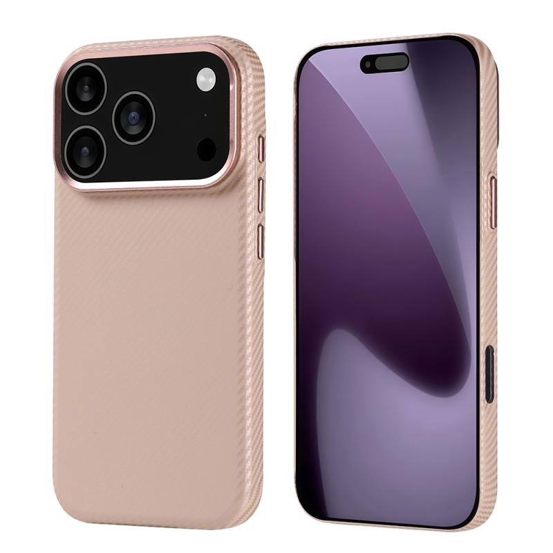iPhone Uyumlu 17 Pro Kılıf M-safe Şarj Özellikli Karbon Fiber Görünümlü Zore Nekst Kapak-Bej
