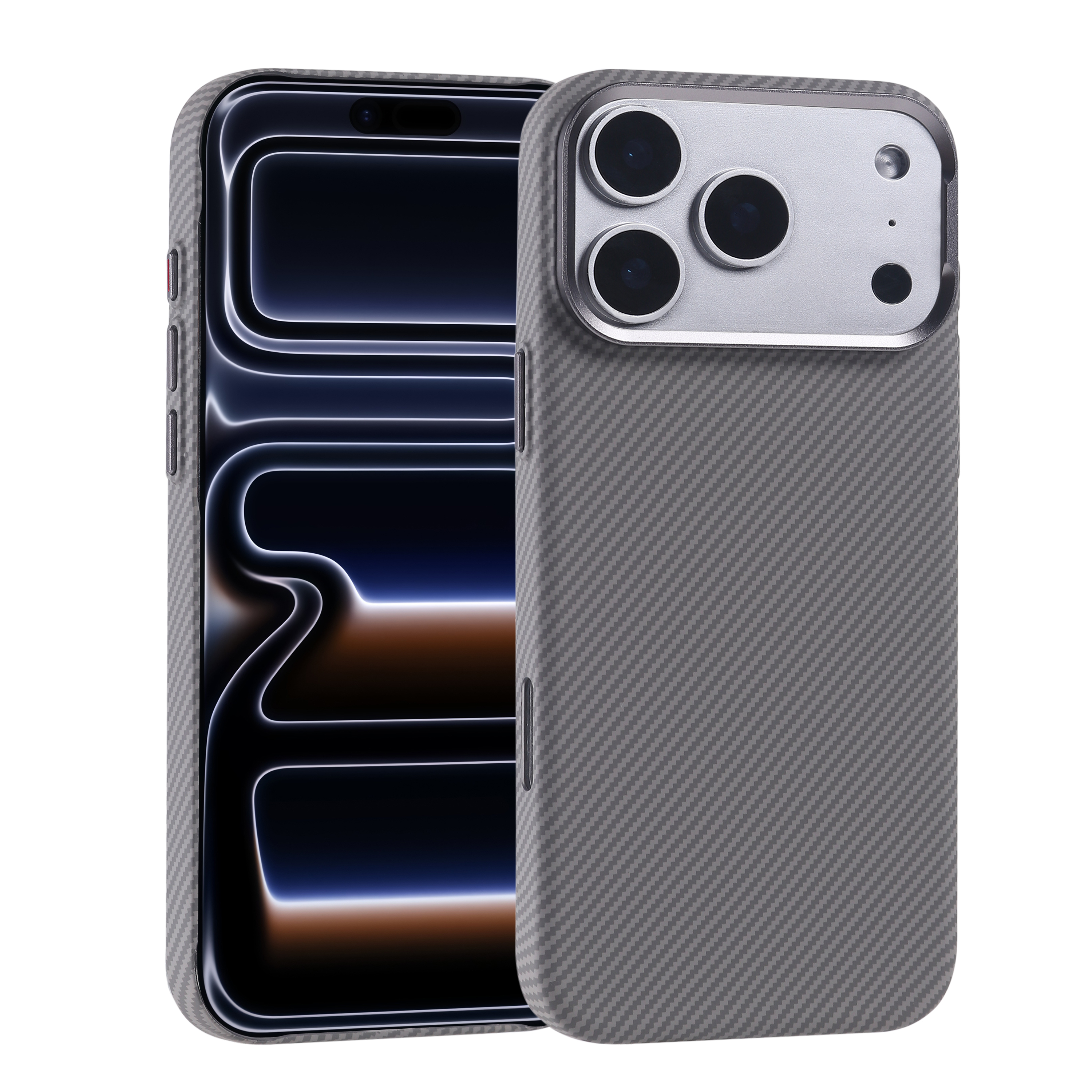 iPhone Uyumlu 17 Pro Kılıf M-safe Şarj Özellikli Karbon Fiber Görünümlü Zore Nekst Kapak-Gümüş