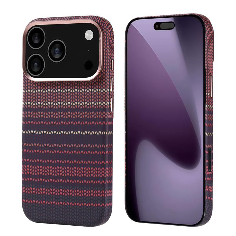 iPhone Uyumlu 17 Pro Kılıf M-safe Şarj Özellikli Karbon Fiber Görünümlü Zore Nekst Kapak-Kırmızı