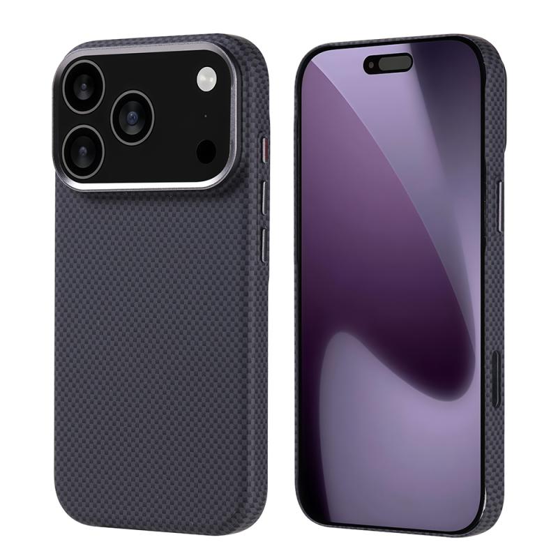 iPhone Uyumlu 17 Pro Kılıf M-safe Şarj Özellikli Karbon Fiber Görünümlü Zore Nekst Kapak-Siyah