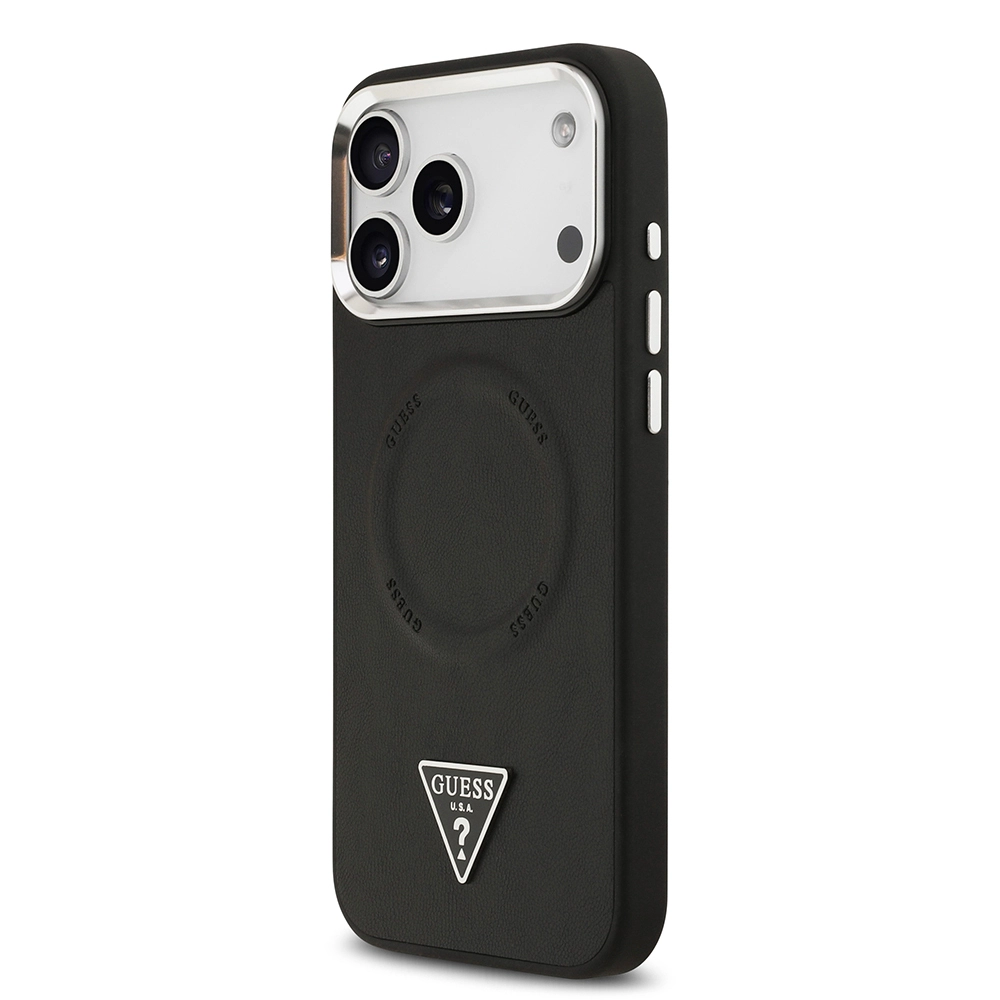 iPhone Uyumlu 17 Pro Kılıf Guess Orjinal Lisanslı M-safe Şarj Özellikli PU Deri Metal Kamera Çerçeveli Üçgen Logolu Kapak