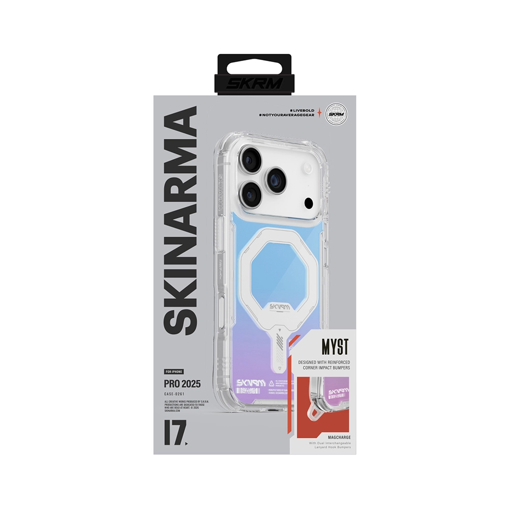 iPhone Uyumlu 17 Pro Max Kılıf Skinarma M-Safe Şarj Özellikli IML Baskılı Holografik MYST Kapak
