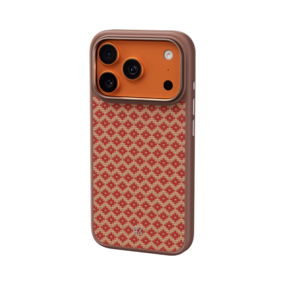 iPhone Uyumlu 17 Pro Max Kılıf M-Safe Şarj Özellikli Benks ArmorPro ArmorGrid Serisi Kevlar Karbon Kapak-Turuncu