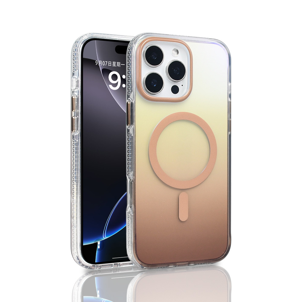 iPhone Uyumlu 16 Pro Max Kılıf M-safe Şarj Özellikli Transparan Renk Geçişli Zore Toros Kapak-Gold