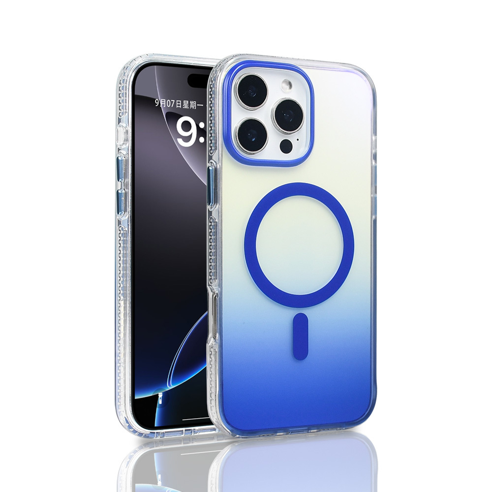 iPhone Uyumlu 16 Pro Max Kılıf M-safe Şarj Özellikli Transparan Renk Geçişli Zore Toros Kapak-Mavi
