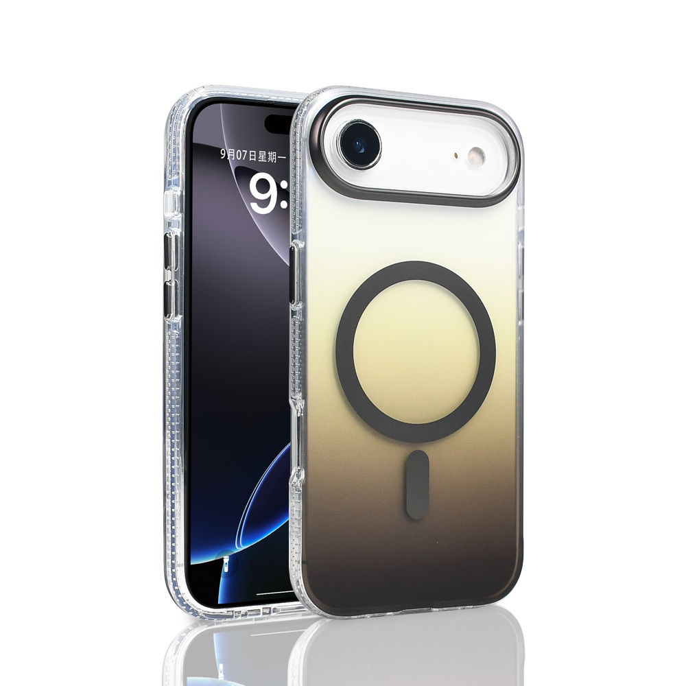 iPhone Uyumlu 17 Air Kılıf M-safe Şarj Özellikli Transparan Renk Geçişli Zore Toros Kapak-Gri