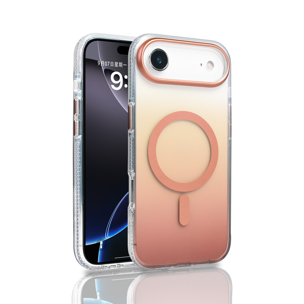 iPhone Uyumlu 17 Air Kılıf M-safe Şarj Özellikli Transparan Renk Geçişli Zore Toros Kapak-Rose gold