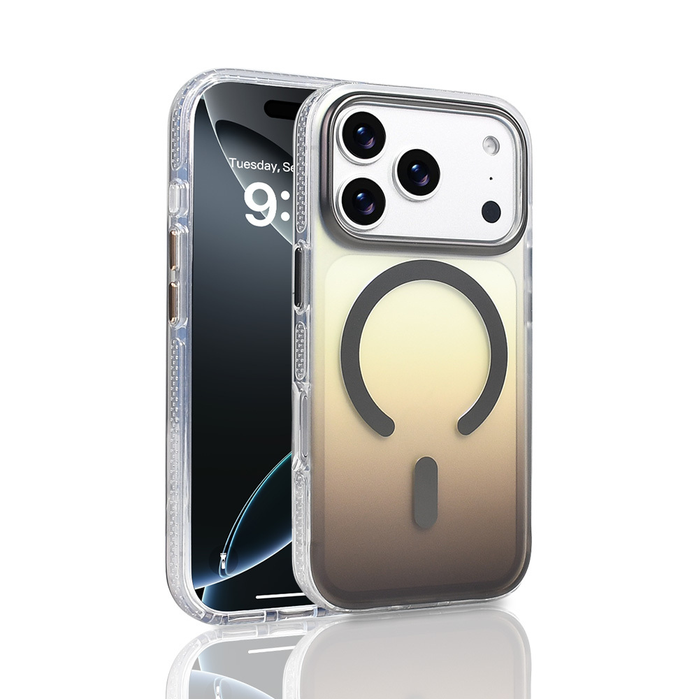 iPhone Uyumlu 17 Pro Kılıf M-safe Şarj Özellikli Transparan Renk Geçişli Zore Toros Kapak-Gri