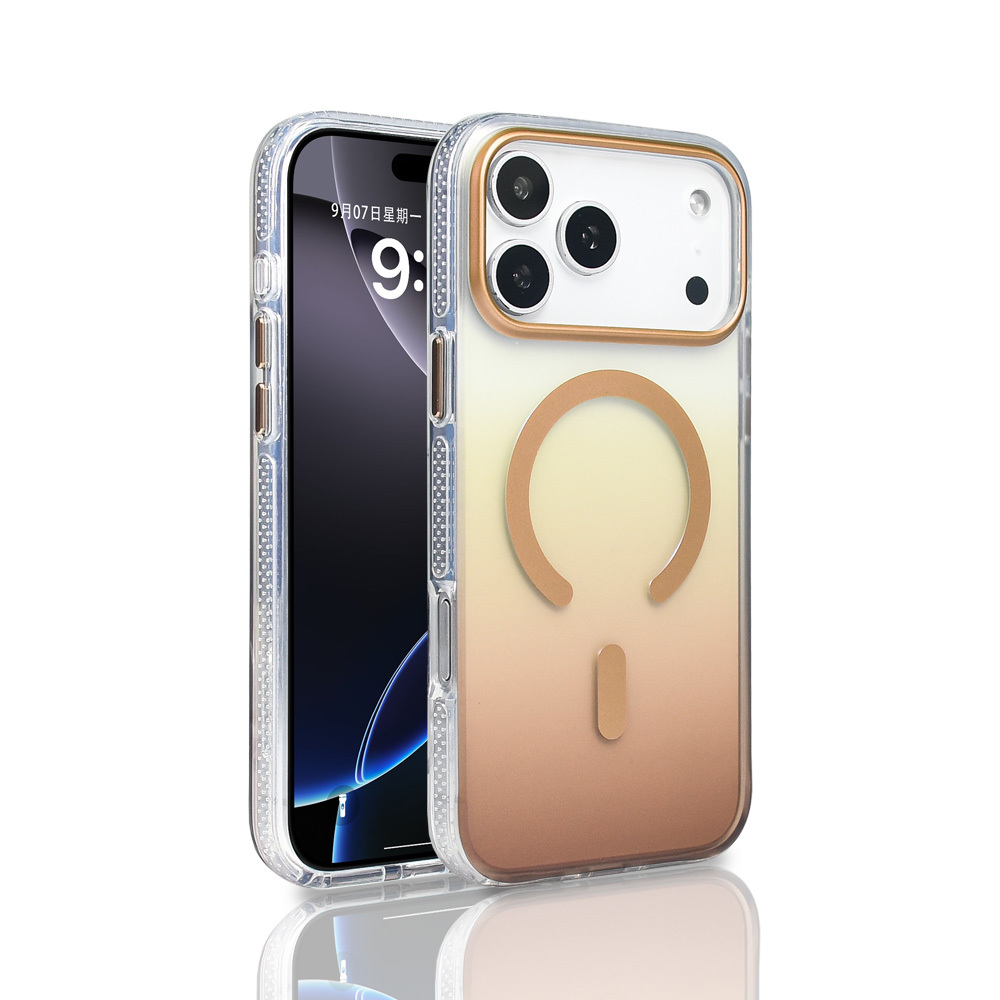 iPhone Uyumlu 17 Pro Max Kılıf M-safe Şarj Özellikli Transparan Renk Geçişli Zore Toros Kapak-Gold