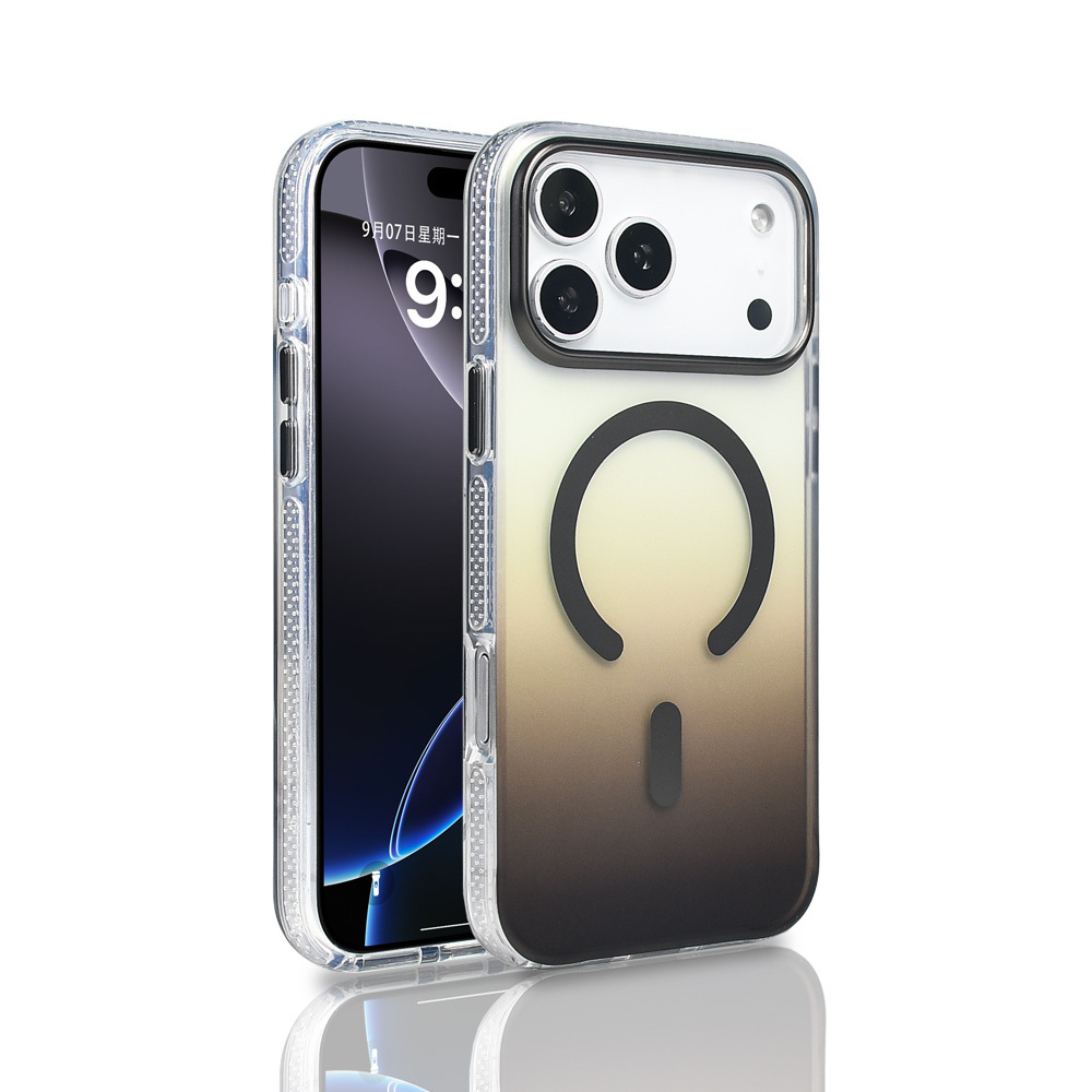 iPhone Uyumlu 17 Pro Max Kılıf M-safe Şarj Özellikli Transparan Renk Geçişli Zore Toros Kapak-Gri
