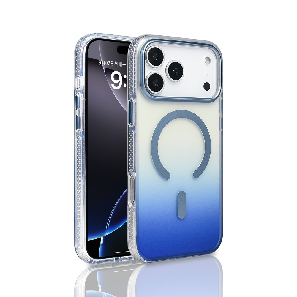 iPhone Uyumlu 17 Pro Max Kılıf M-safe Şarj Özellikli Transparan Renk Geçişli Zore Toros Kapak-Mavi