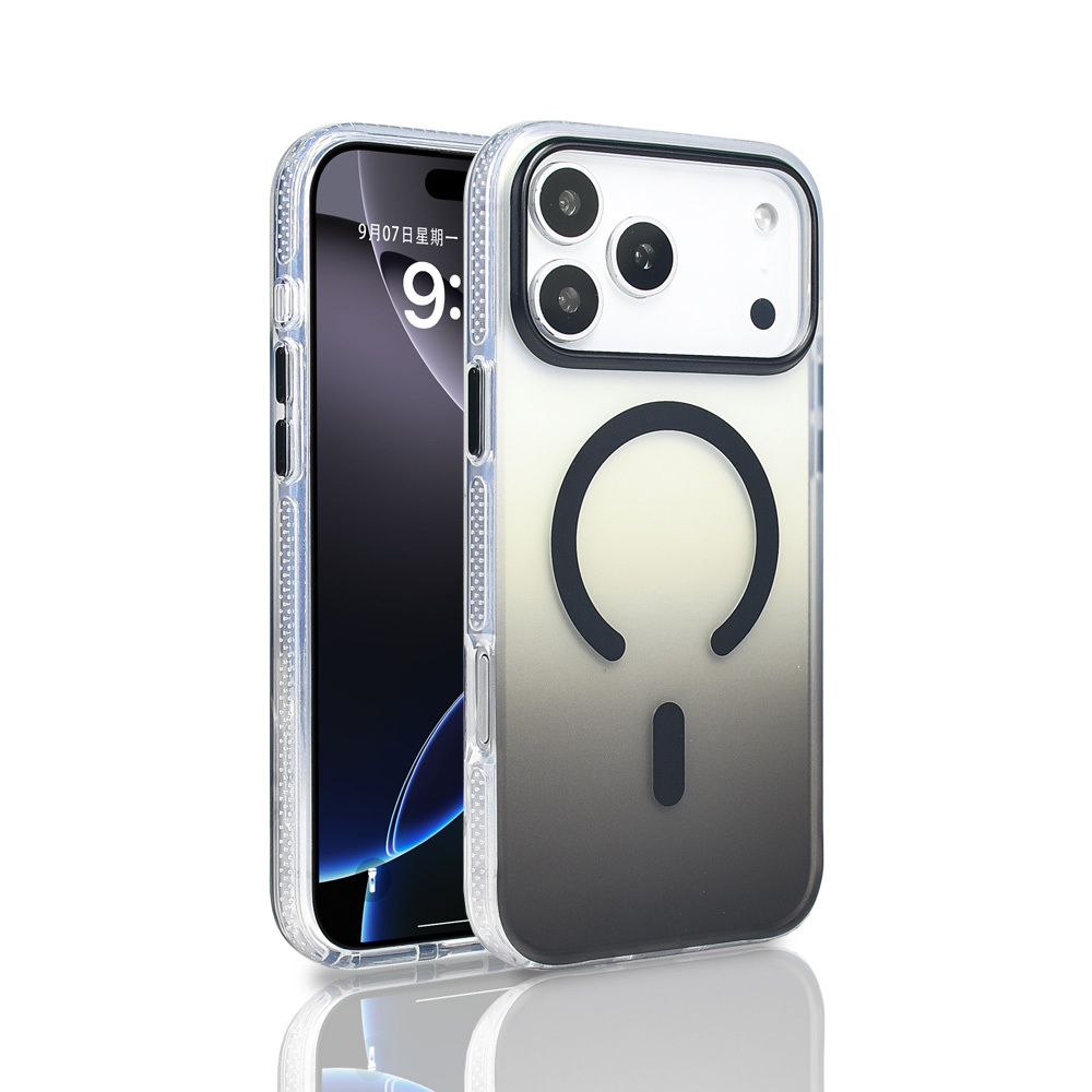 iPhone Uyumlu 17 Pro Max Kılıf M-safe Şarj Özellikli Transparan Renk Geçişli Zore Toros Kapak-Siyah