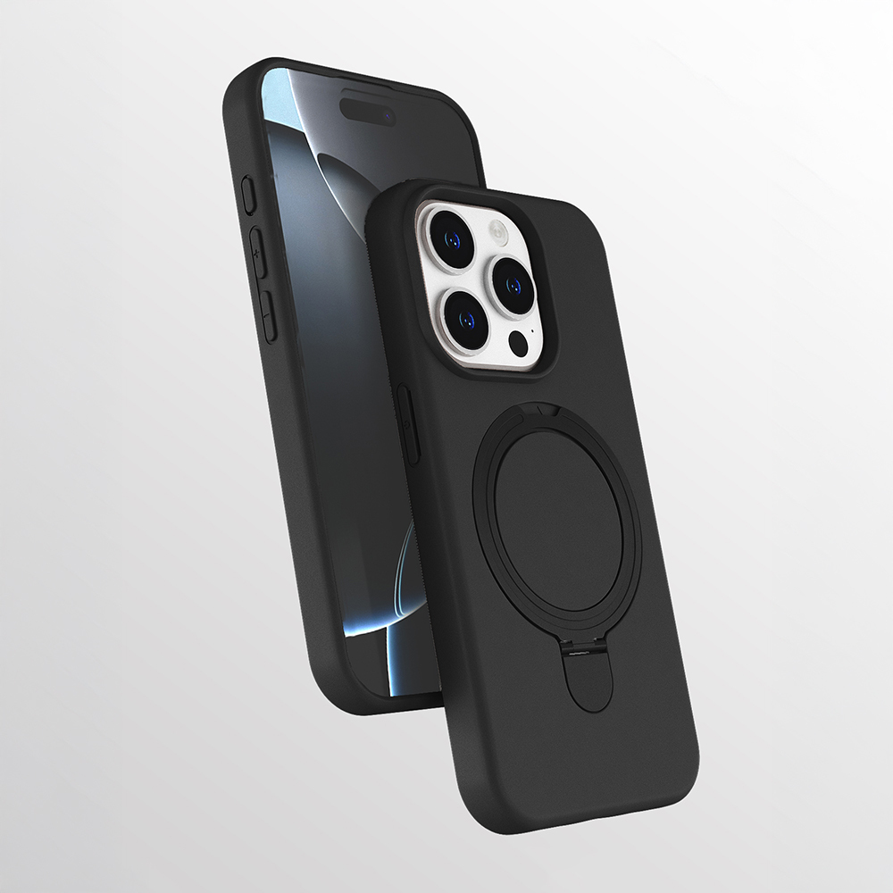 iPhone Uyumlu 14 Pro Kılıf M-safe Şarj Özellikli Standlı Zore Samara Kapak-Siyah