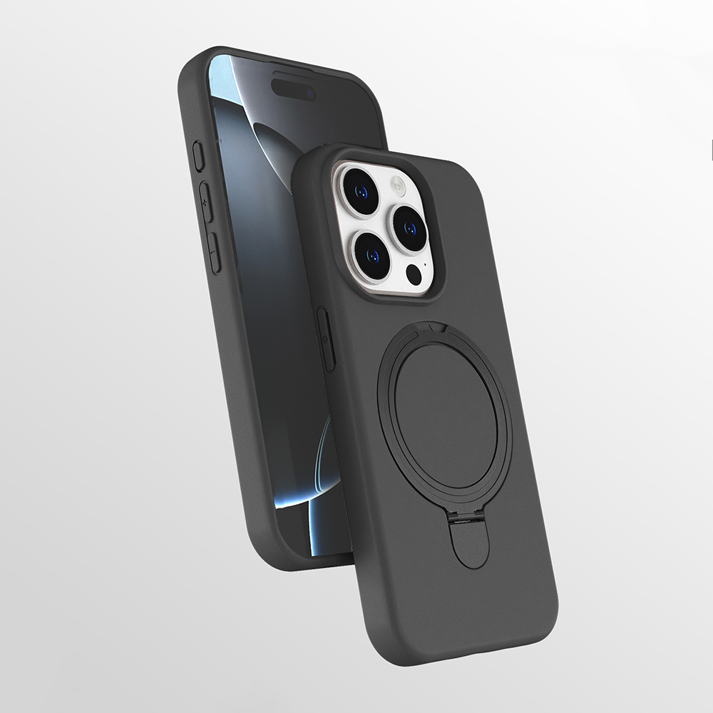 iPhone Uyumlu 14 Pro Kılıf M-safe Şarj Özellikli Standlı Zore Samara Kapak-Titanyum-gri