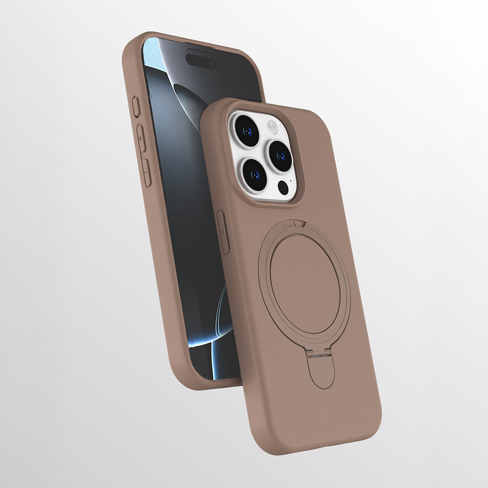 iPhone Uyumlu 15 Pro Kılıf M-safe Şarj Özellikli Standlı Zore Samara Kapak-Desert gold