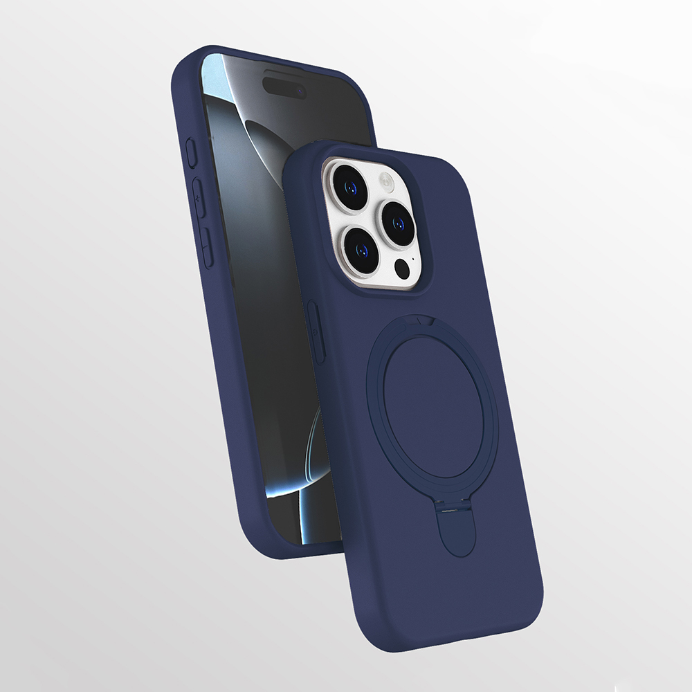 iPhone Uyumlu 15 Pro Kılıf M-safe Şarj Özellikli Standlı Zore Samara Kapak-Lacivert