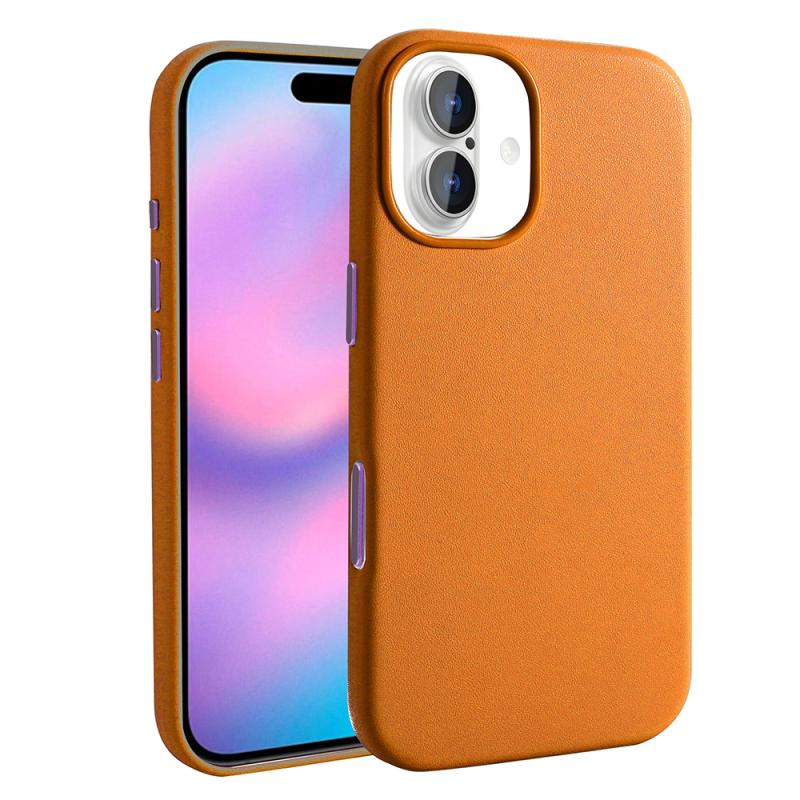 iPhone Uyumlu 17 Kılıf M-safe Şarj Özellikli PU Deri Görünümlü Zore Kupra Kapak-Turuncu