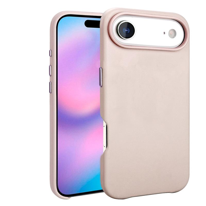 iPhone Uyumlu 17 Air Kılıf M-safe Şarj Özellikli PU Deri Görünümlü Zore Kupra Kapak-Pembe