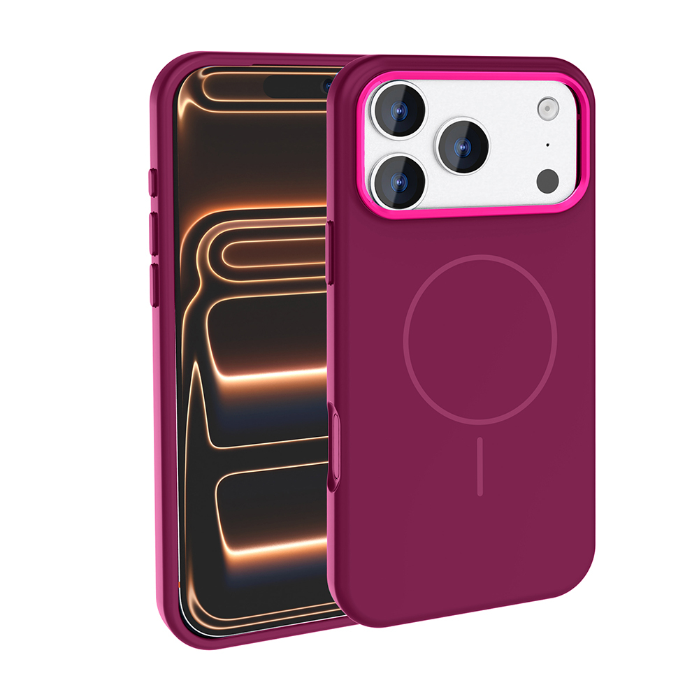 iPhone Uyumlu 17 Pro Kılıf M-Safe Şarj Özellikli Metal Kamera Çerçeveli Zore Edi Silikon Kapak-Bordo