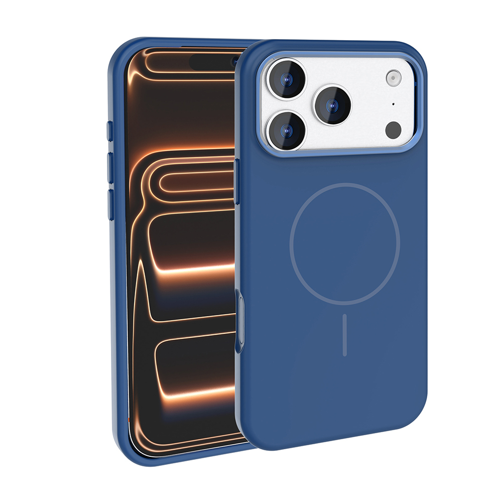 iPhone Uyumlu 17 Pro Kılıf M-Safe Şarj Özellikli Metal Kamera Çerçeveli Zore Edi Silikon Kapak-Lacivert