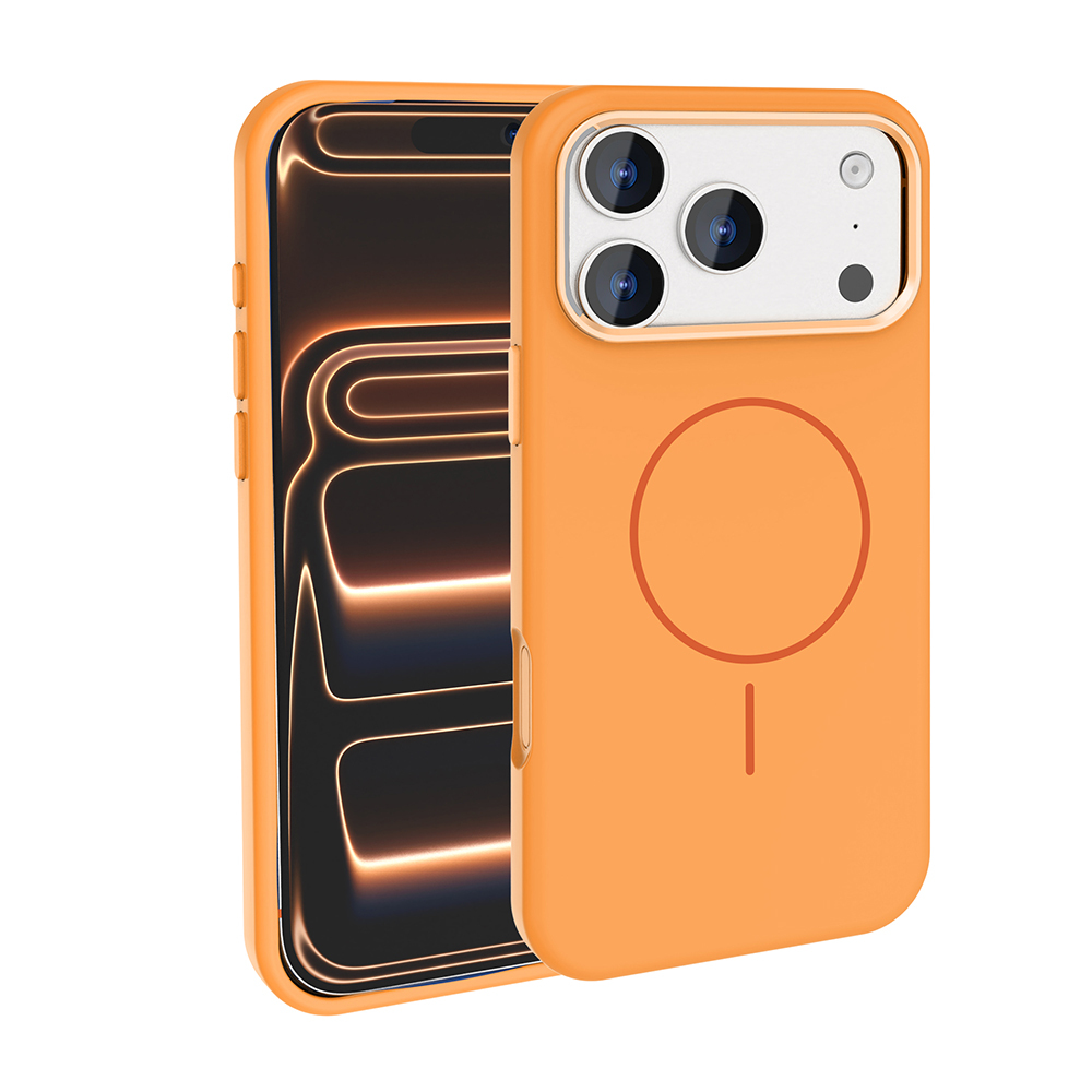 iPhone Uyumlu 17 Pro Kılıf M-Safe Şarj Özellikli Metal Kamera Çerçeveli Zore Edi Silikon Kapak-Turuncu