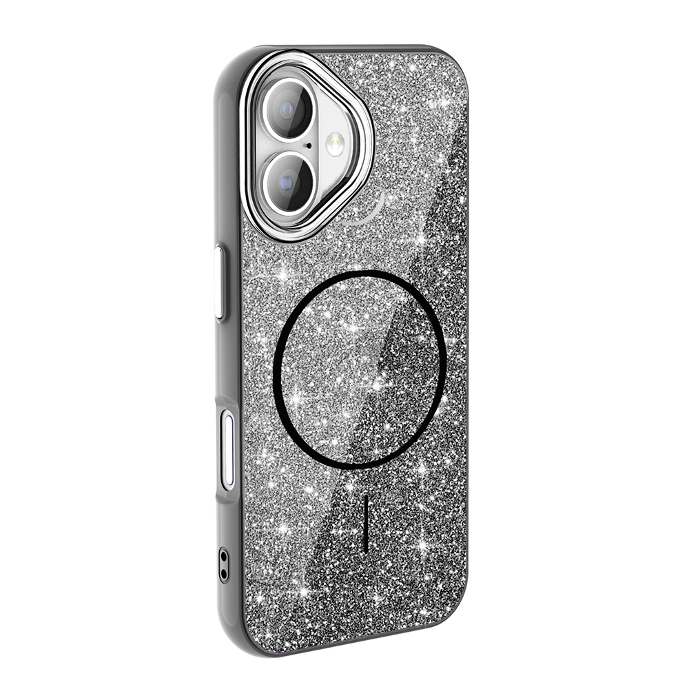 iPhone Uyumlu 17 Kılıf M-safe Şarj Özellikli Parlayan Simli Zore Okso Kapak