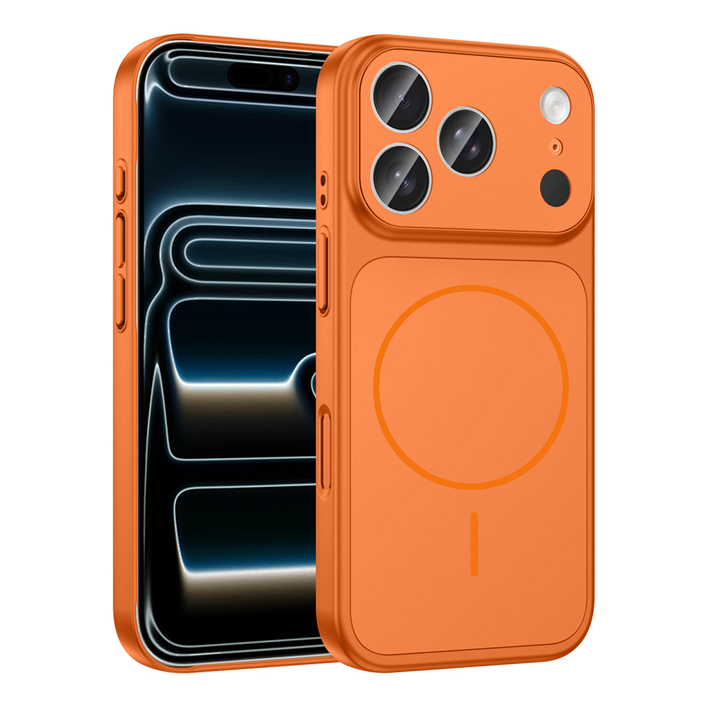 iPhone Uyumlu 17 Pro Kılıf Zore M-Safe Şarj Özellikli Kamera Korumalı Formen Kapak-Turuncu