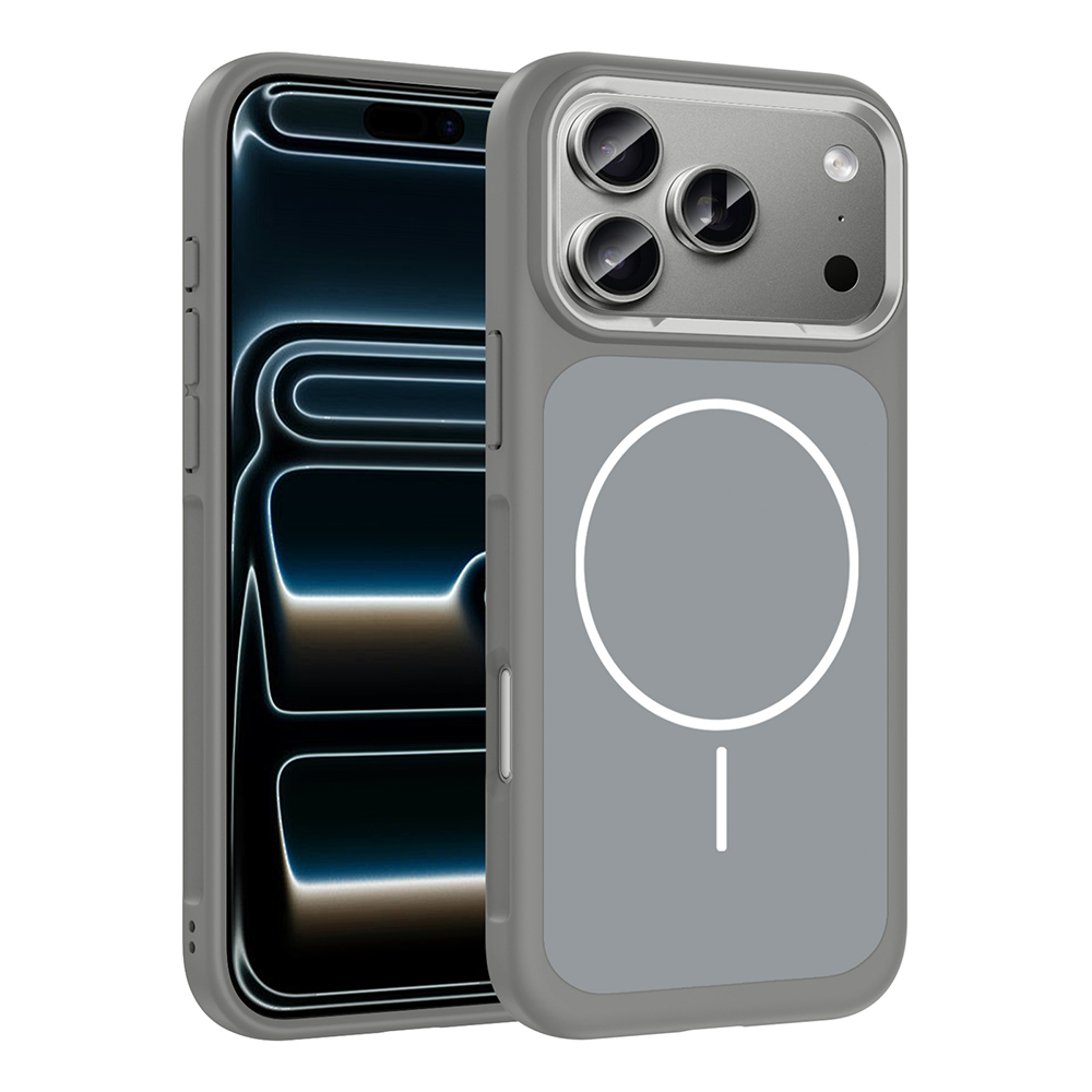 iPhone Uyumlu 17 Pro Kılıf M-Safe Şarj Özellikli Metal Kamera Çerçeveli Zore Sanremo Silikon Kapak-Gri