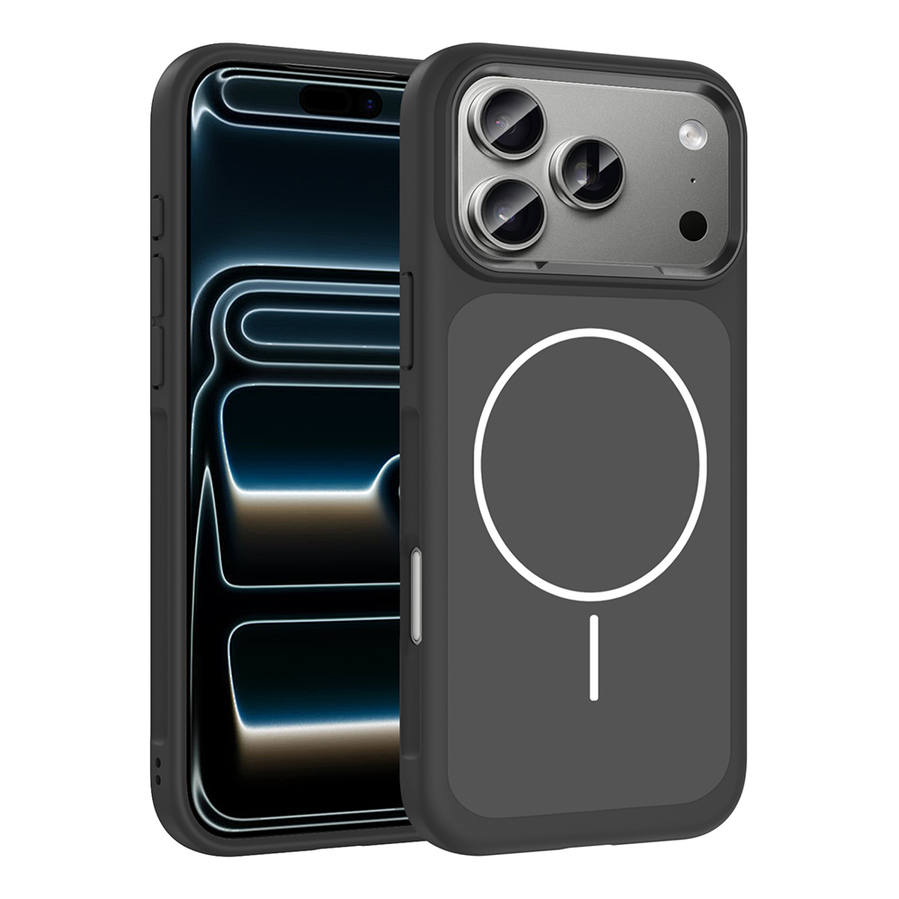 iPhone Uyumlu 17 Pro Kılıf M-Safe Şarj Özellikli Metal Kamera Çerçeveli Zore Sanremo Silikon Kapak-Siyah
