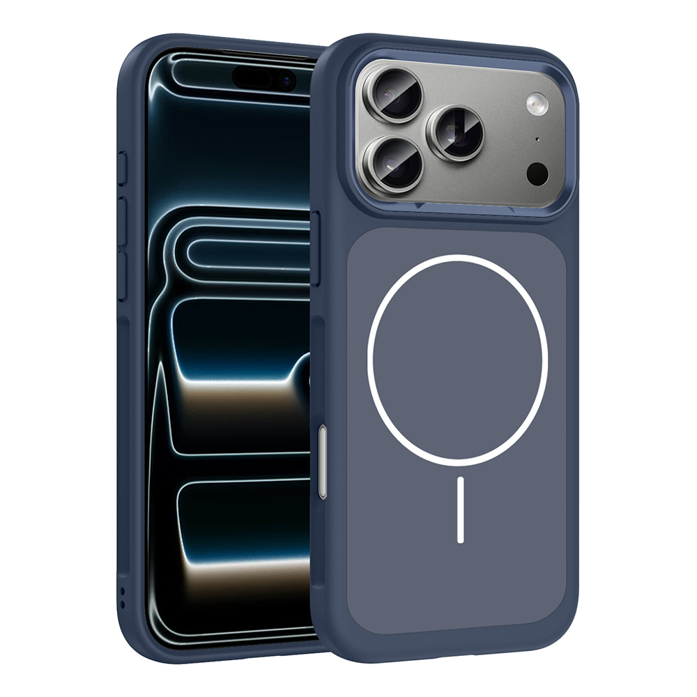iPhone Uyumlu 17 Pro Max Kılıf M-Safe Şarj Özellikli Metal Kamera Çerçeveli Zore Sanremo Silikon Kapak-Lacivert