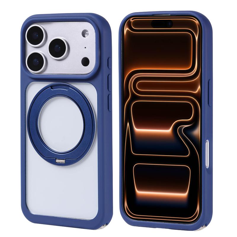 iPhone Uyumlu 17 Pro Max Kılıf M-Safe Şarj Özellikli Standlı Zore Piza Silikon Kapak-Lacivert