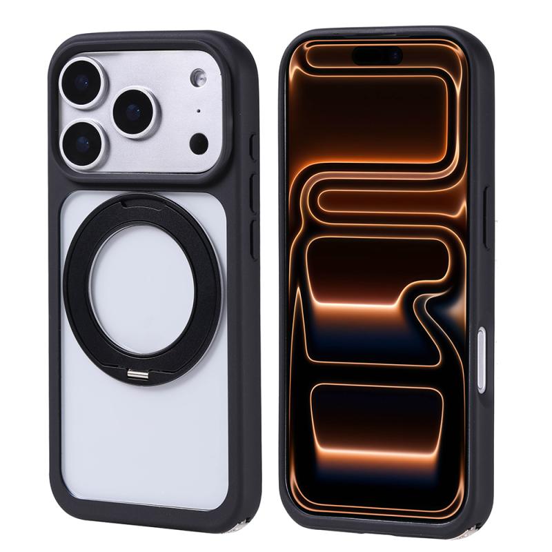 iPhone Uyumlu 17 Pro Max Kılıf M-Safe Şarj Özellikli Standlı Zore Piza Silikon Kapak-Siyah