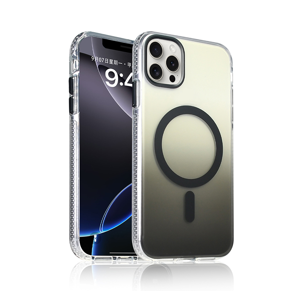 iPhone Uyumlu 14 Pro Max Kılıf M-safe Şarj Özellikli Transparan Renk Geçişli Zore Toros Kapak-Siyah