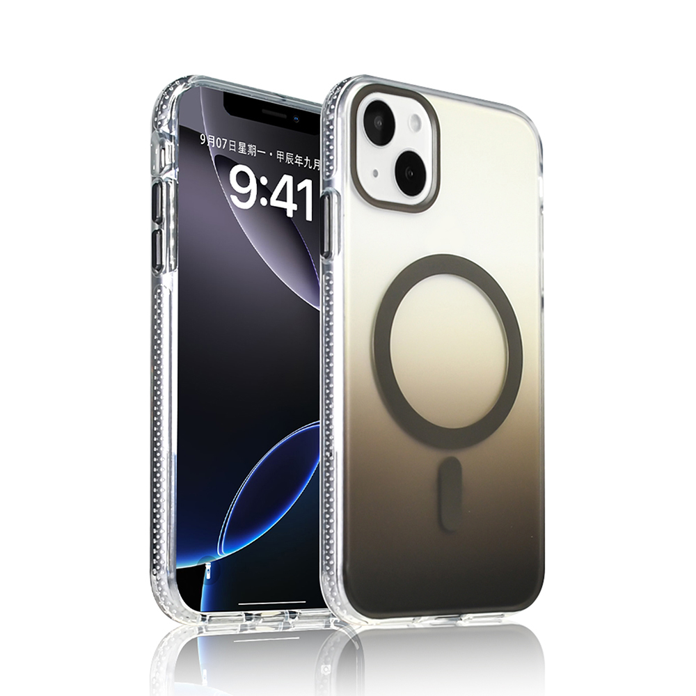 iPhone Uyumlu 15 Kılıf M-safe Şarj Özellikli Transparan Renk Geçişli Zore Toros Kapak-Gri
