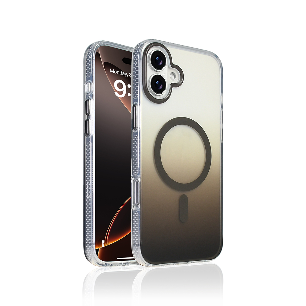 iPhone Uyumlu 16 Kılıf M-safe Şarj Özellikli Transparan Renk Geçişli Zore Toros Kapak-Gri