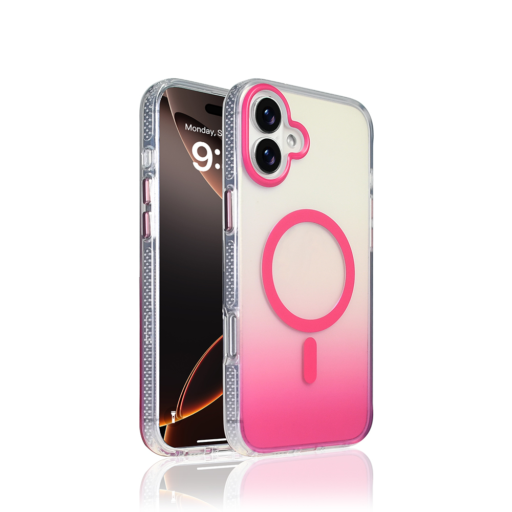 iPhone Uyumlu 16 Kılıf M-safe Şarj Özellikli Transparan Renk Geçişli Zore Toros Kapak-Rose pembe