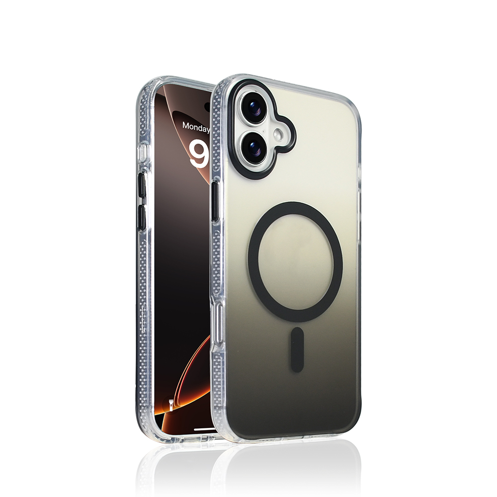 iPhone Uyumlu 16 Kılıf M-safe Şarj Özellikli Transparan Renk Geçişli Zore Toros Kapak-Siyah
