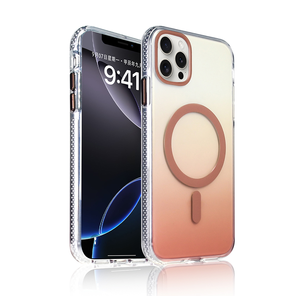 iPhone Uyumlu 16 Pro Kılıf M-safe Şarj Özellikli Transparan Renk Geçişli Zore Toros Kapak-Rose gold