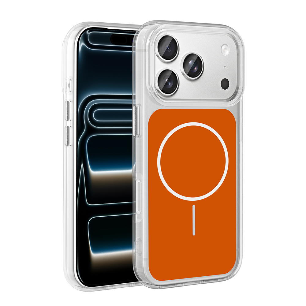 iPhone Uyumlu 17 Pro Kılıf Metal Buton Tasarımlı Zore İkonik Sert Silikon Kapak-Turuncu
