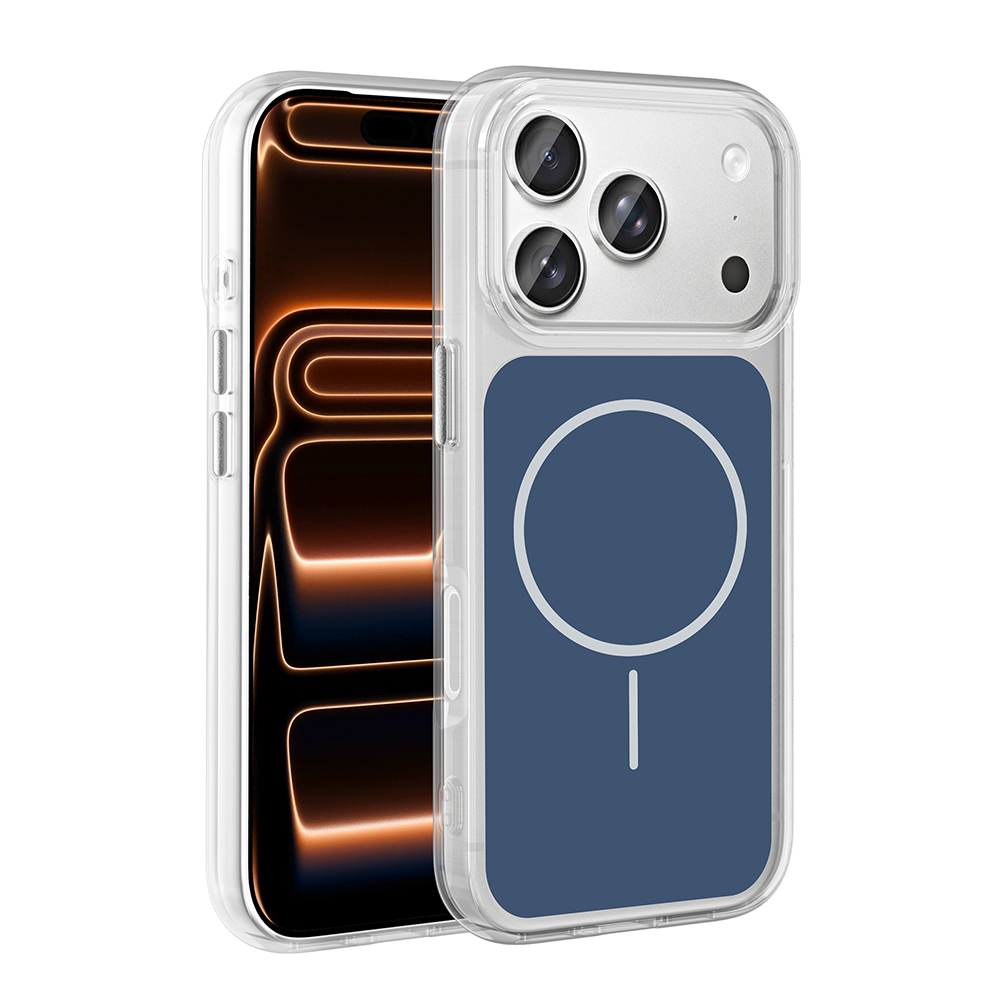 iPhone Uyumlu 17 Pro Max Kılıf Metal Buton Tasarımlı Zore İkonik Sert Silikon Kapak-Mavi
