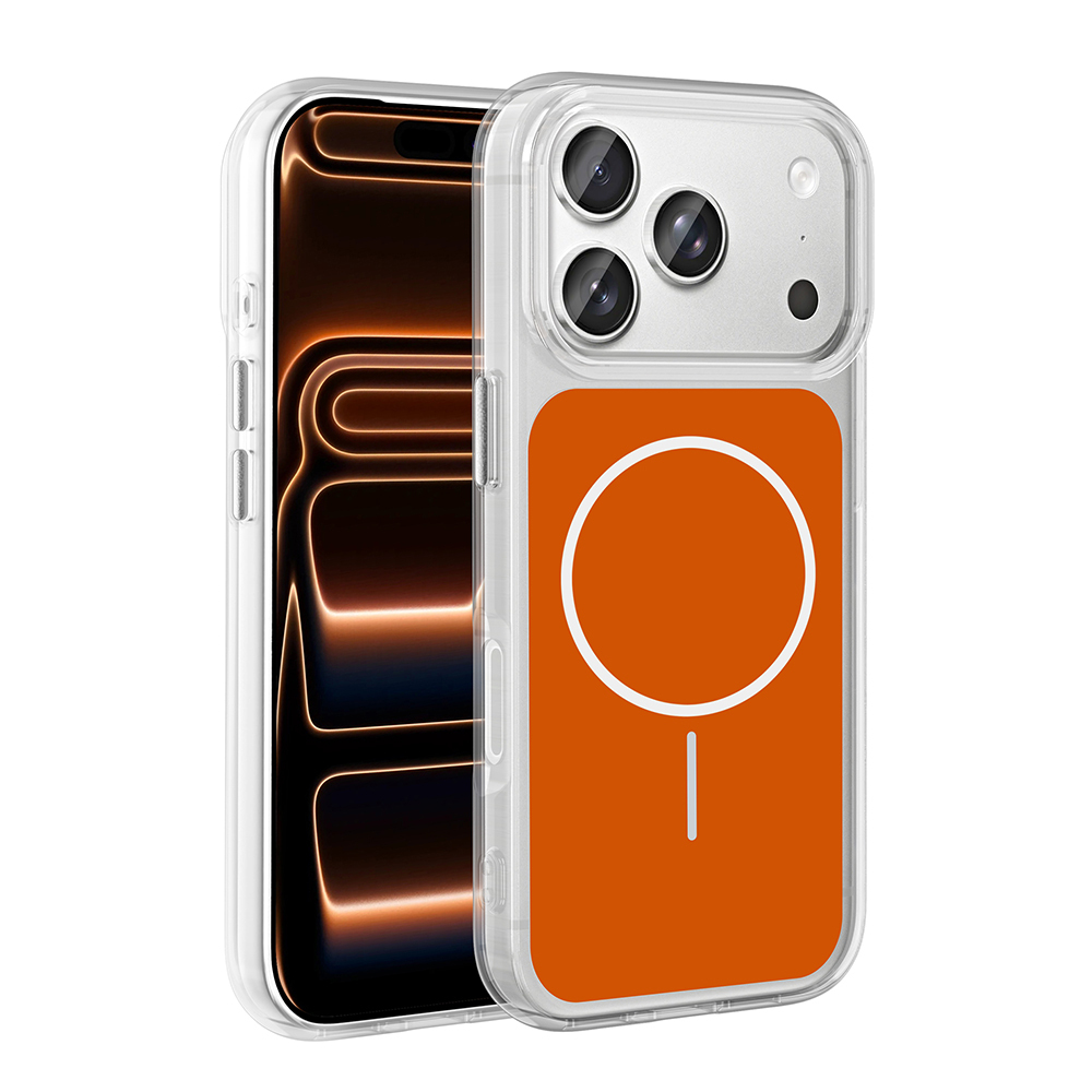 iPhone Uyumlu 17 Pro Max Kılıf Metal Buton Tasarımlı Zore İkonik Sert Silikon Kapak-Turuncu