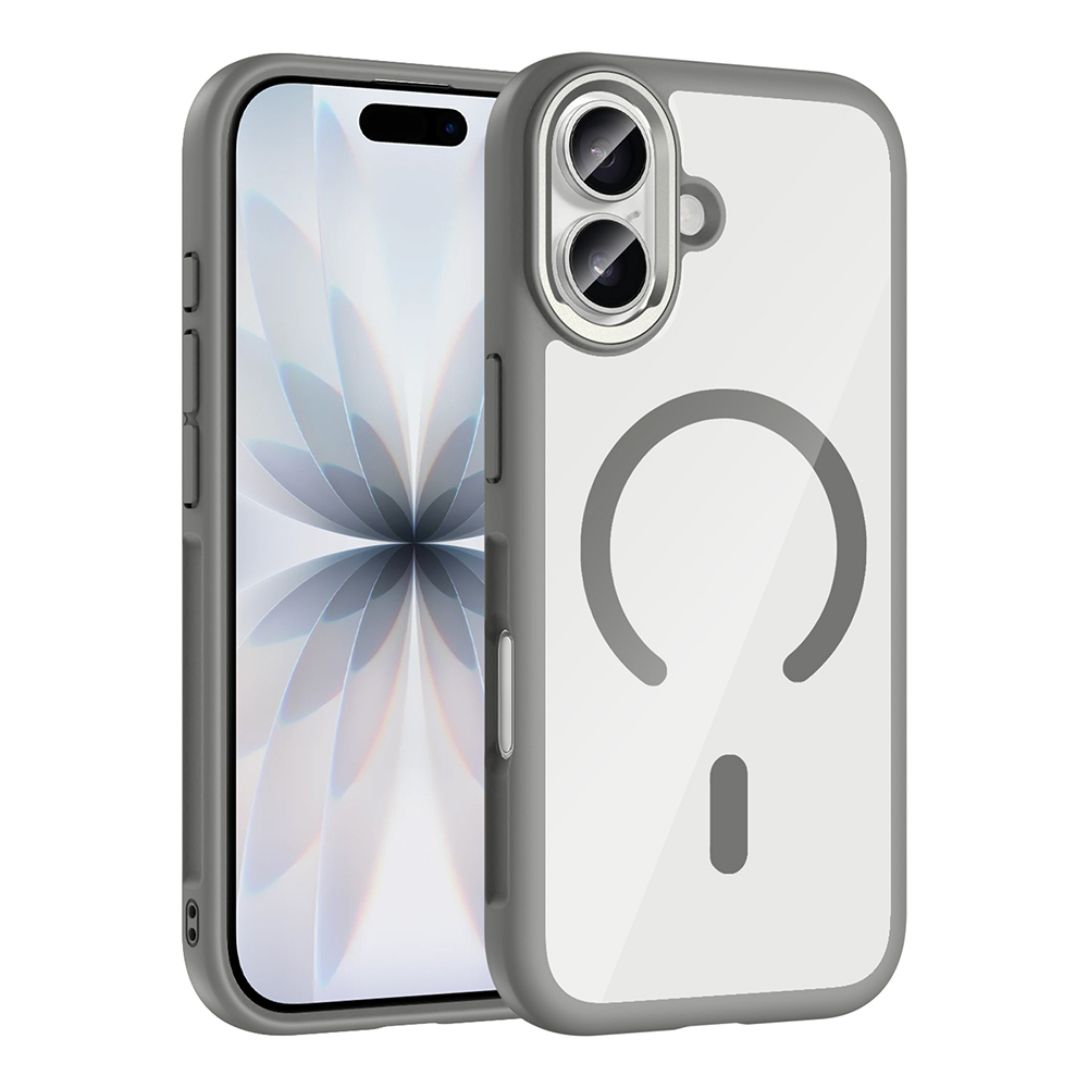 iPhone Uyumlu 17 Kılıf M-Safe Şarj Özellikli Metal Kamera Çerçeveli Zore Tiko Kapak-Gri