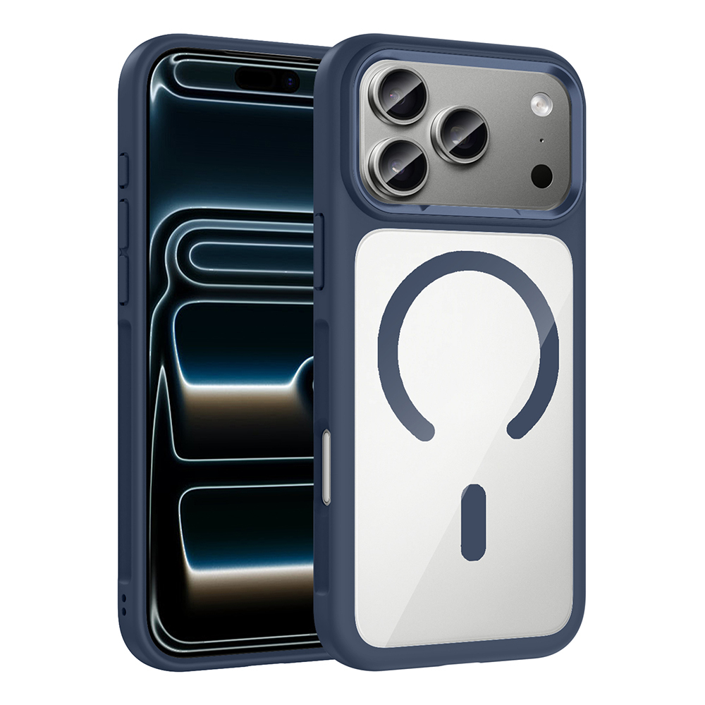 iPhone Uyumlu 17 Pro Kılıf M-Safe Şarj Özellikli Metal Kamera Çerçeveli Zore Tiko Kapak-Lacivert