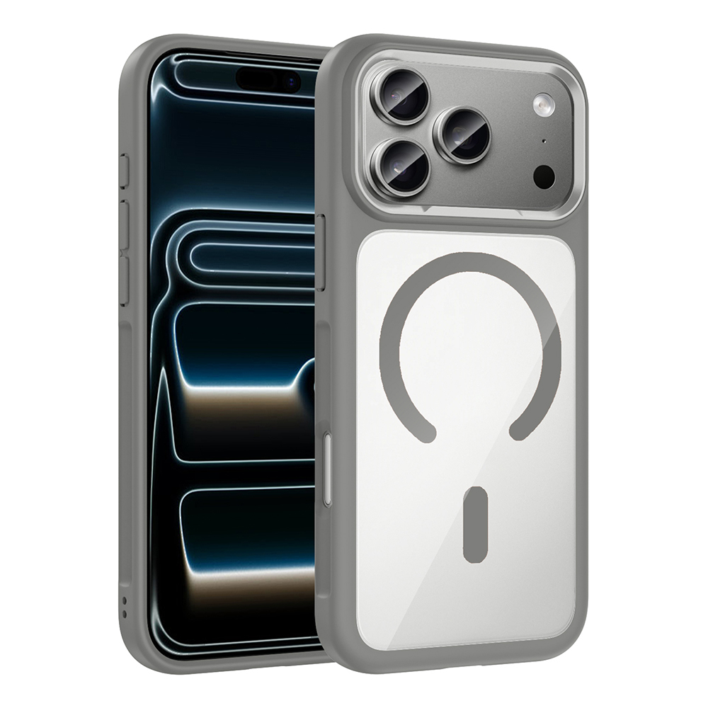 iPhone Uyumlu 17 Pro Max Kılıf M-Safe Şarj Özellikli Metal Kamera Çerçeveli Zore Tiko Kapak-Gri