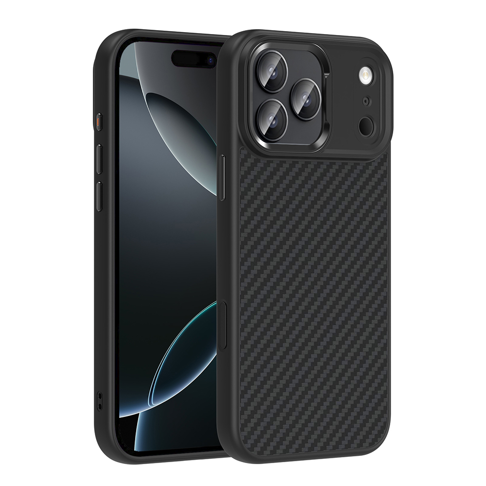 iPhone Uyumlu 17 Pro Max Kılıf M-Safe Şarj Özellikli Karbon Fiber Görünümlü Zore Truva Silikon Kapak-Siyah